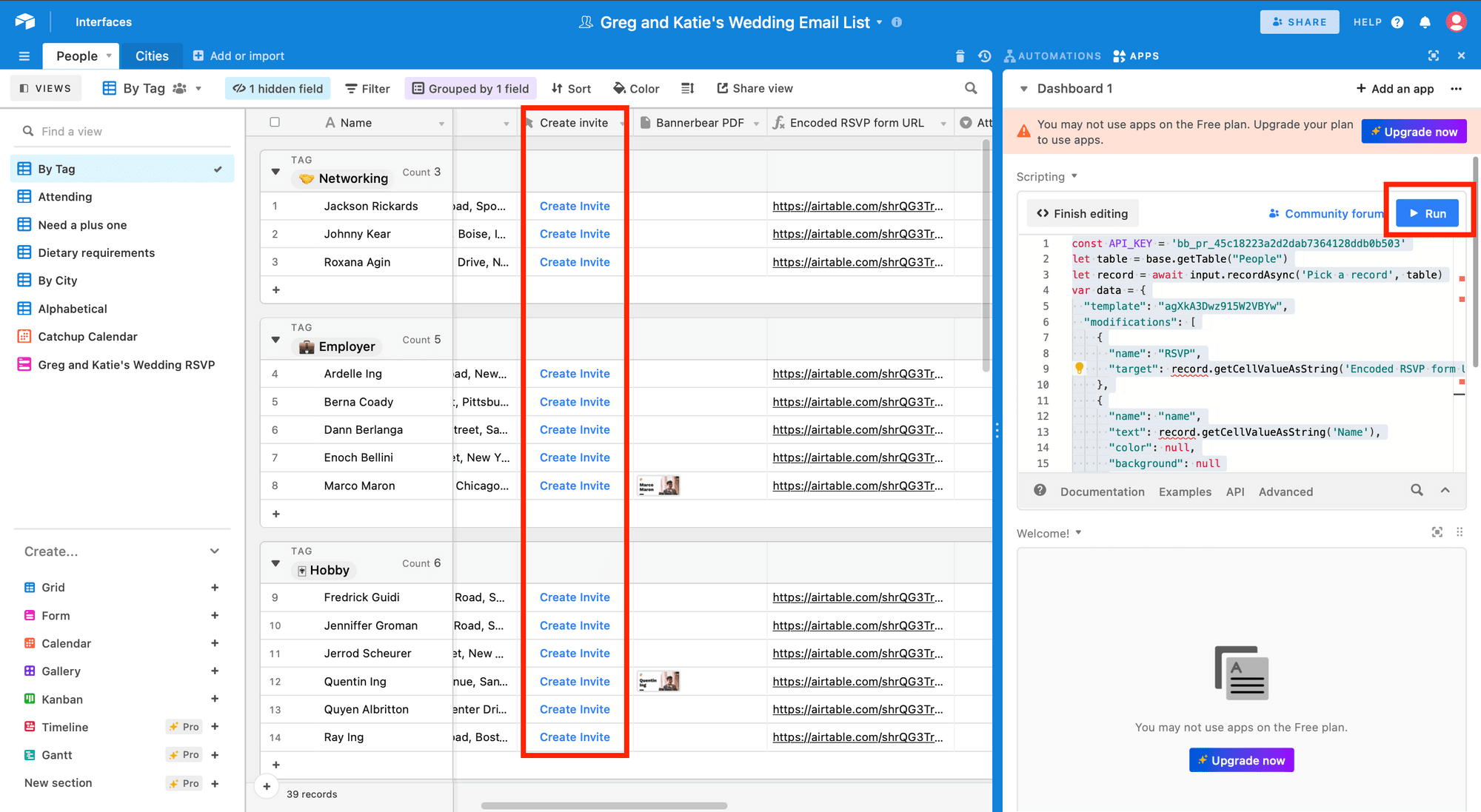 Tutorial for automated RSVP Airtable screenshot