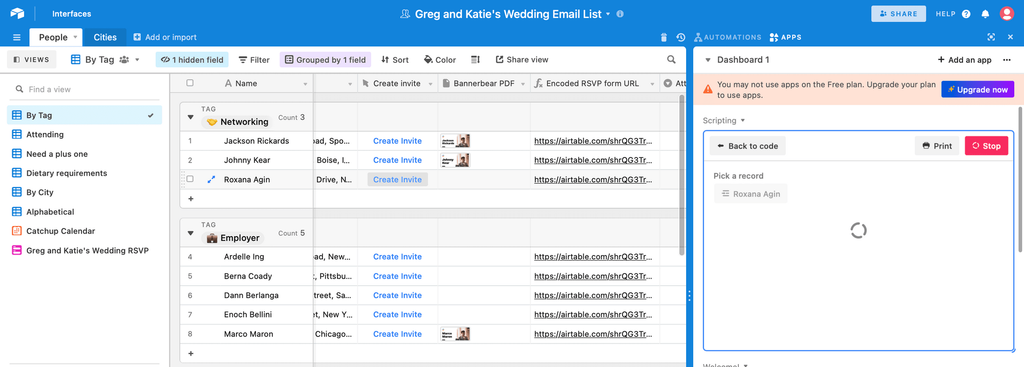 Screenshot tutorial for Airtable automated RSVP