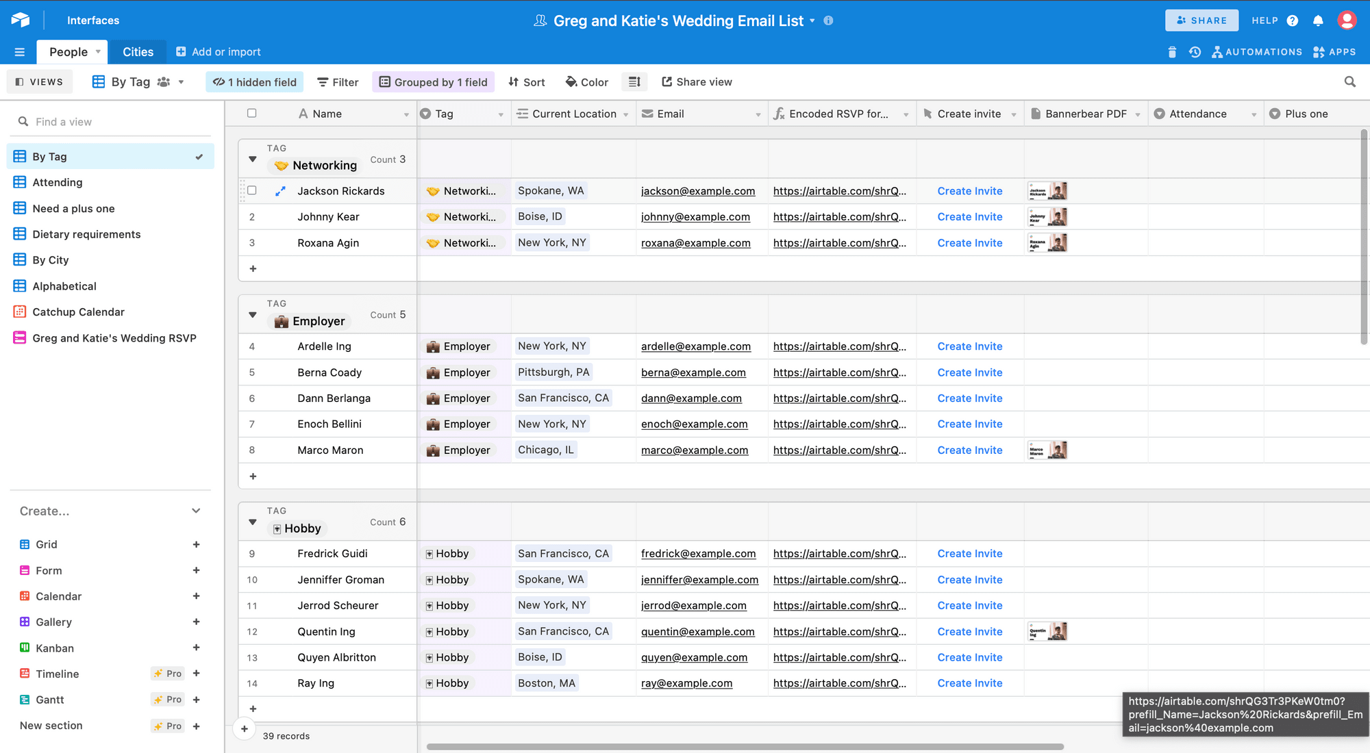 Airtable guest list screenshot