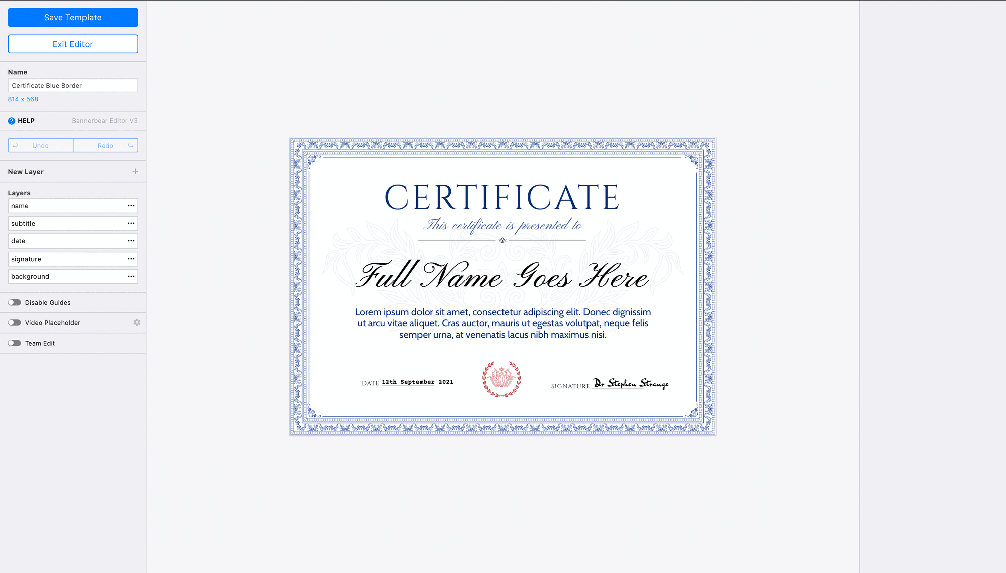 Bannerbear certificate template