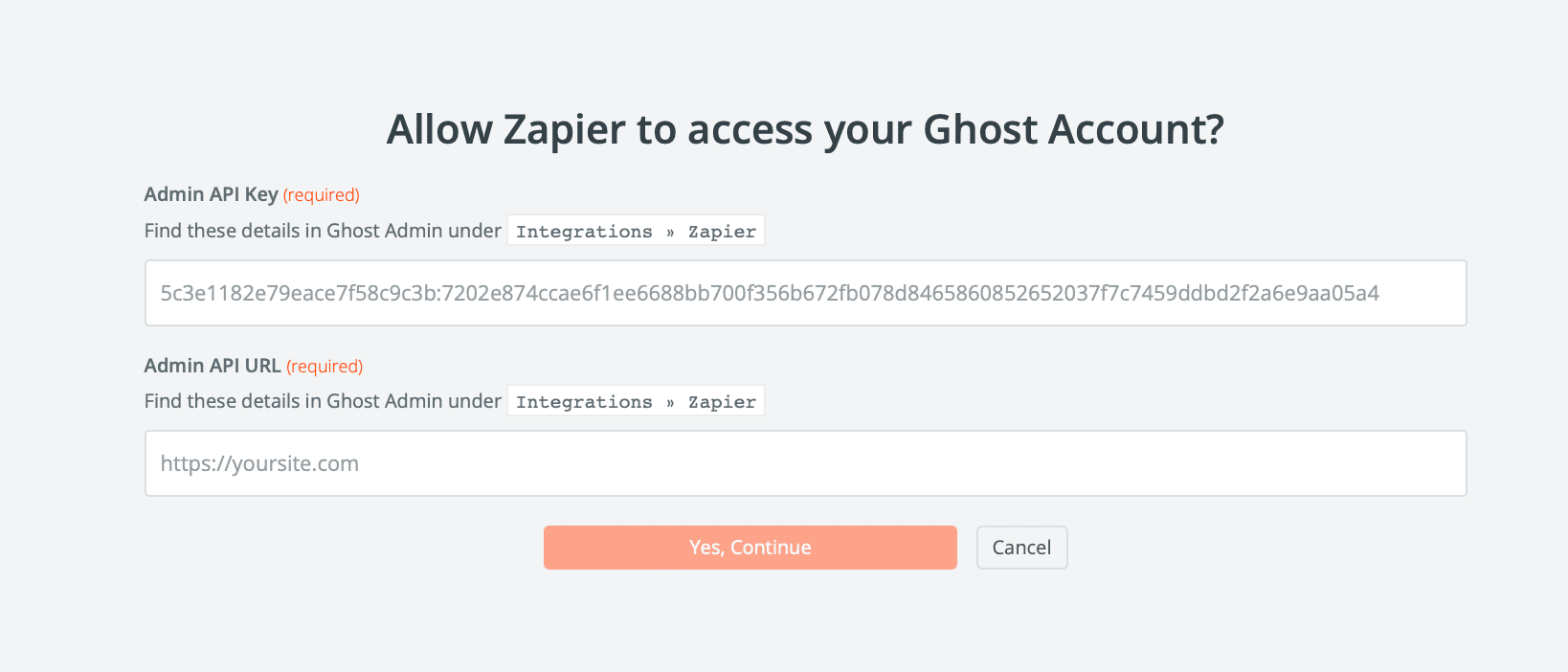 Authentication of Zapier to Ghost account