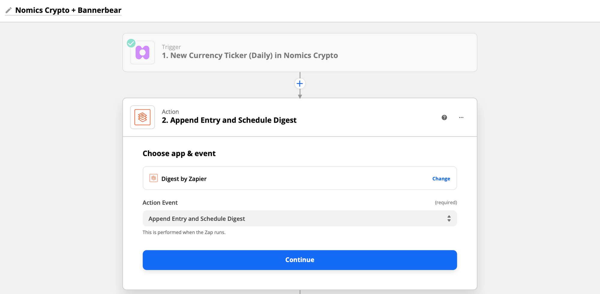 Zapier action trigger setup screenshot