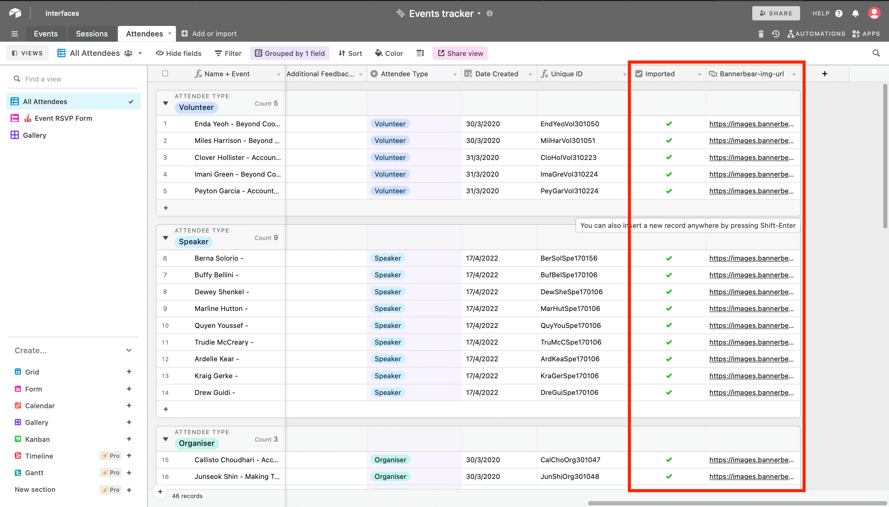 screenshot of airtable and import documents