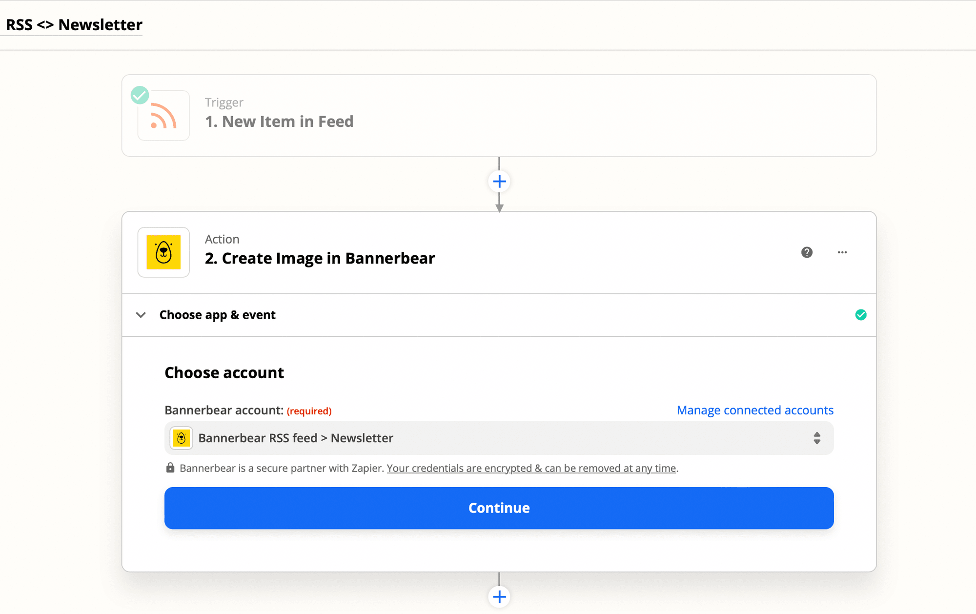 Screenshot of Zapier interface to set up Bannerbear action