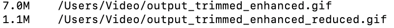 File sizes before and after reducing frame rate and scaling down