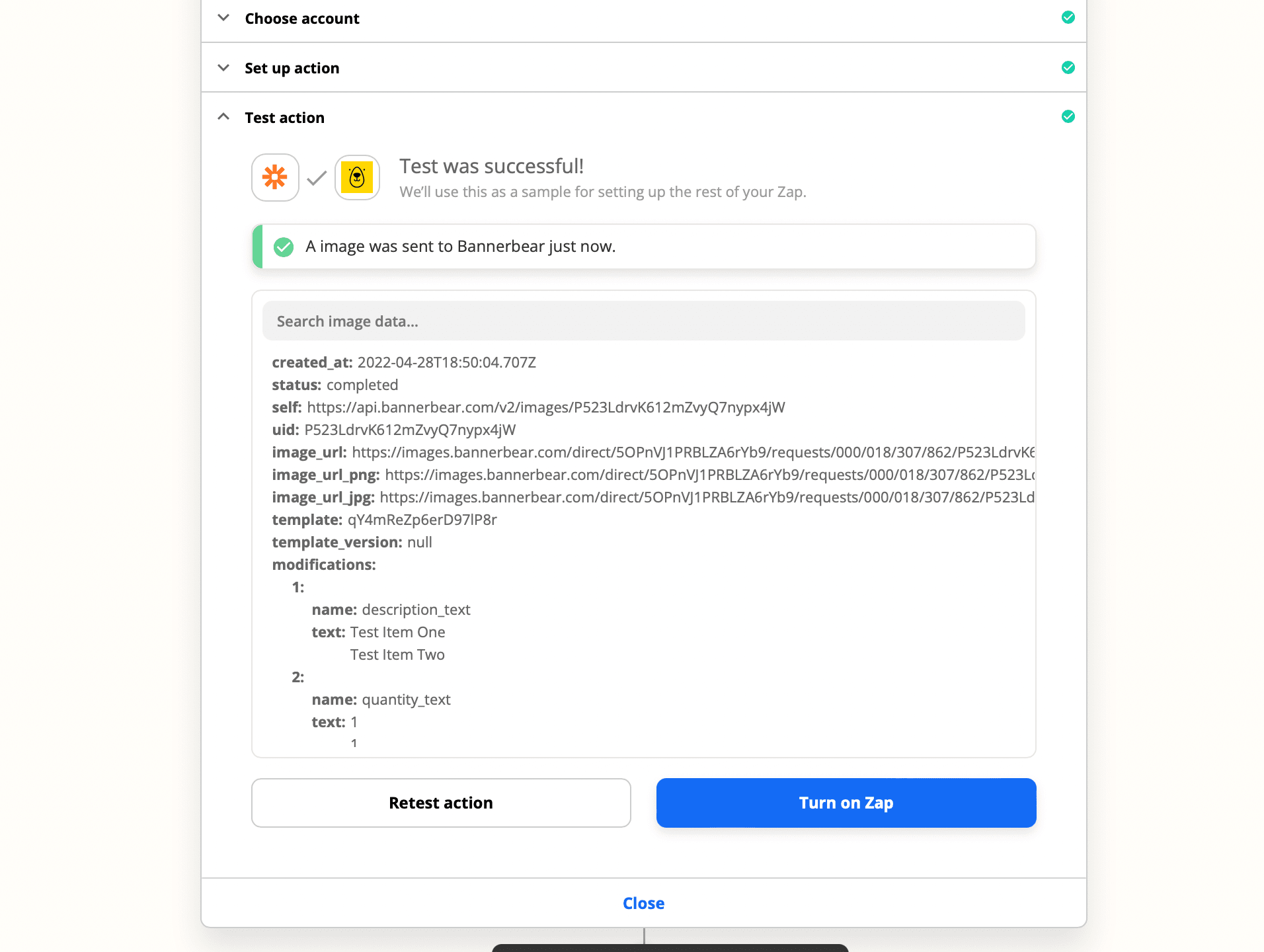 Zapier interface workflow test action screenshot