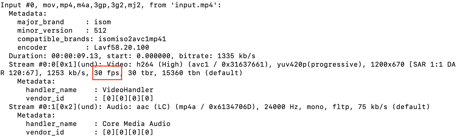 Screenshot of FFmpeg input video information