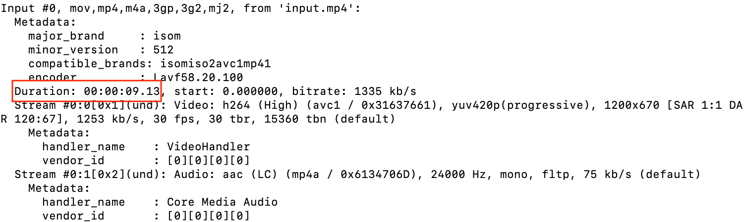 Screenshot of FFmpeg input video information