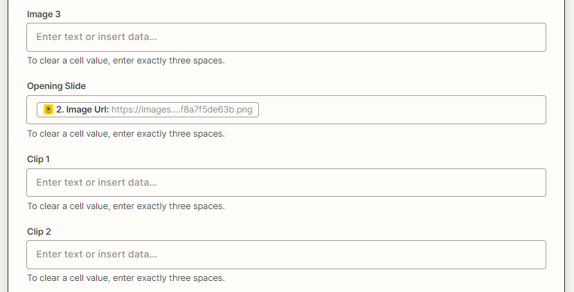 Screenshot of Zapier action with Image URL specification