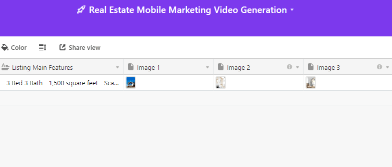 Screenshot of Airtable database showing separate fields for each attachment