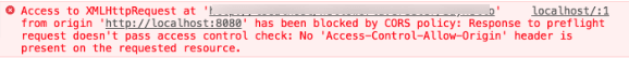 screenshot of CORS error in the browser
