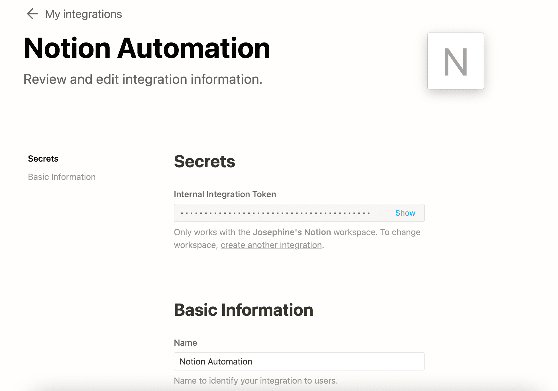 Notion integration configuration