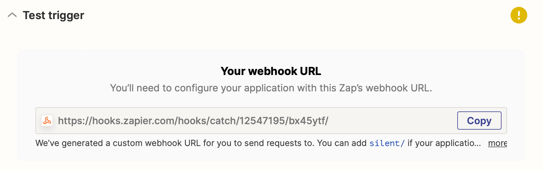 Screenshot of Webhooks by Zapier custom webhook URL