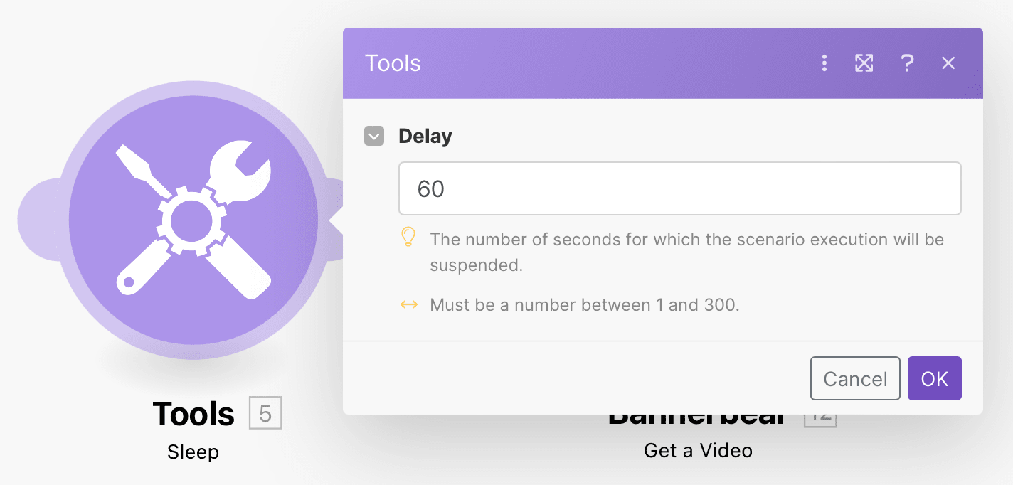 Screenshot of Make Tools sleep delay