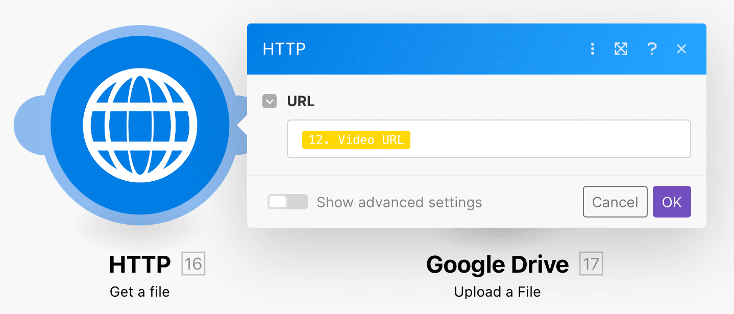 Screenshot of Make HTTP get a file module setup