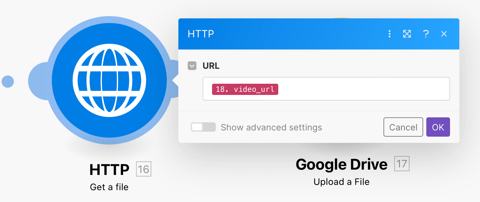 Screenshot of Make HTTP get a file module setup