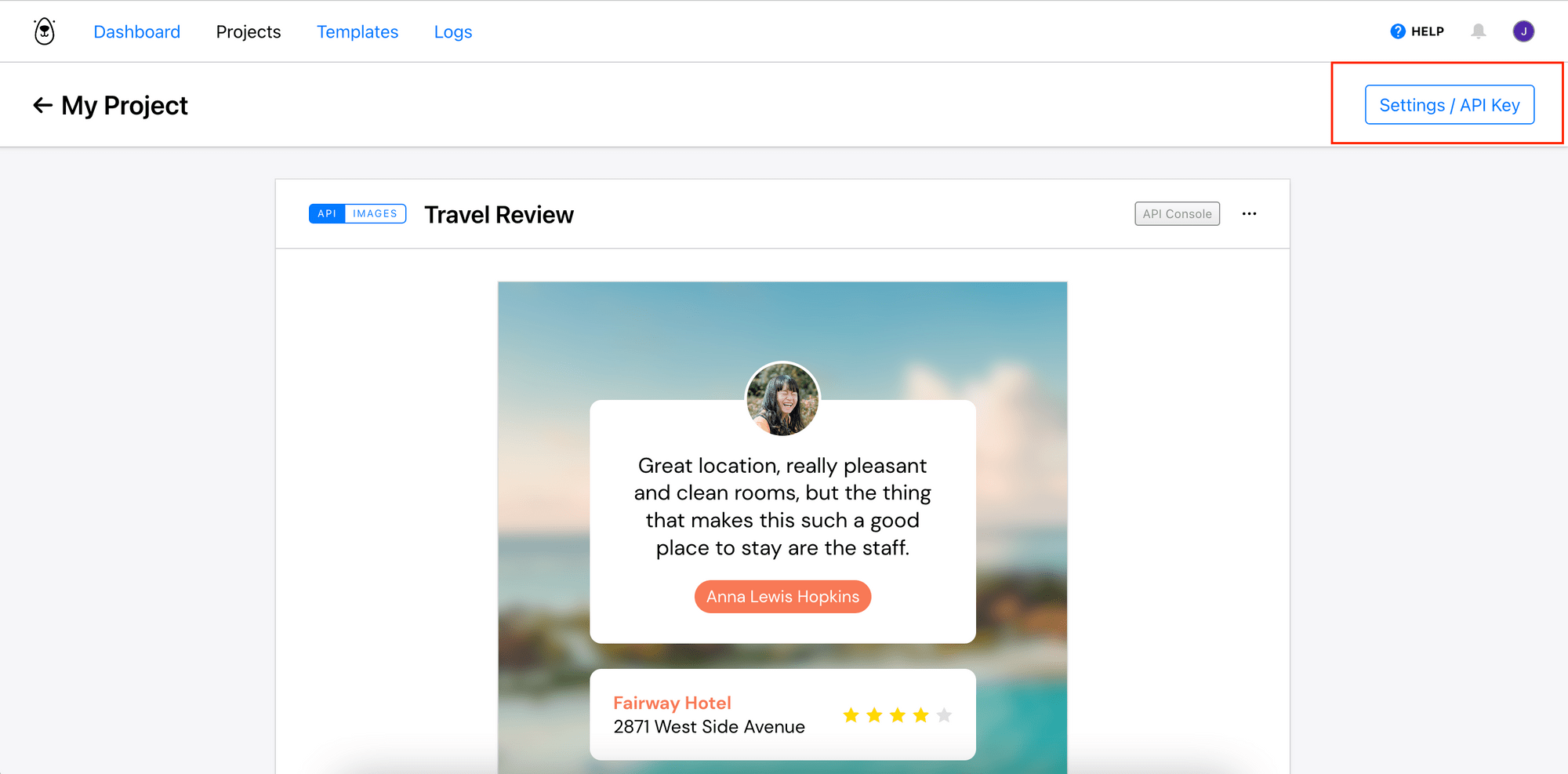 Bannerbear Travel Review template menu