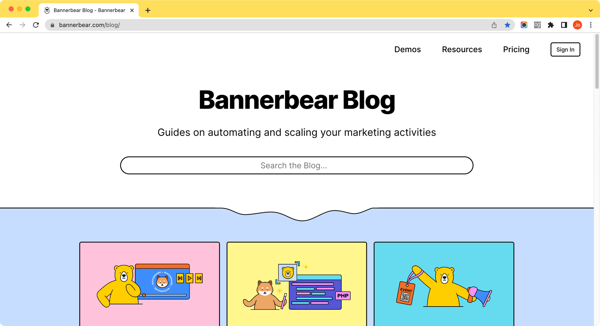 a screenshot of Bannerbear Blog with the logo and "Product" removed from the top navigation bar
