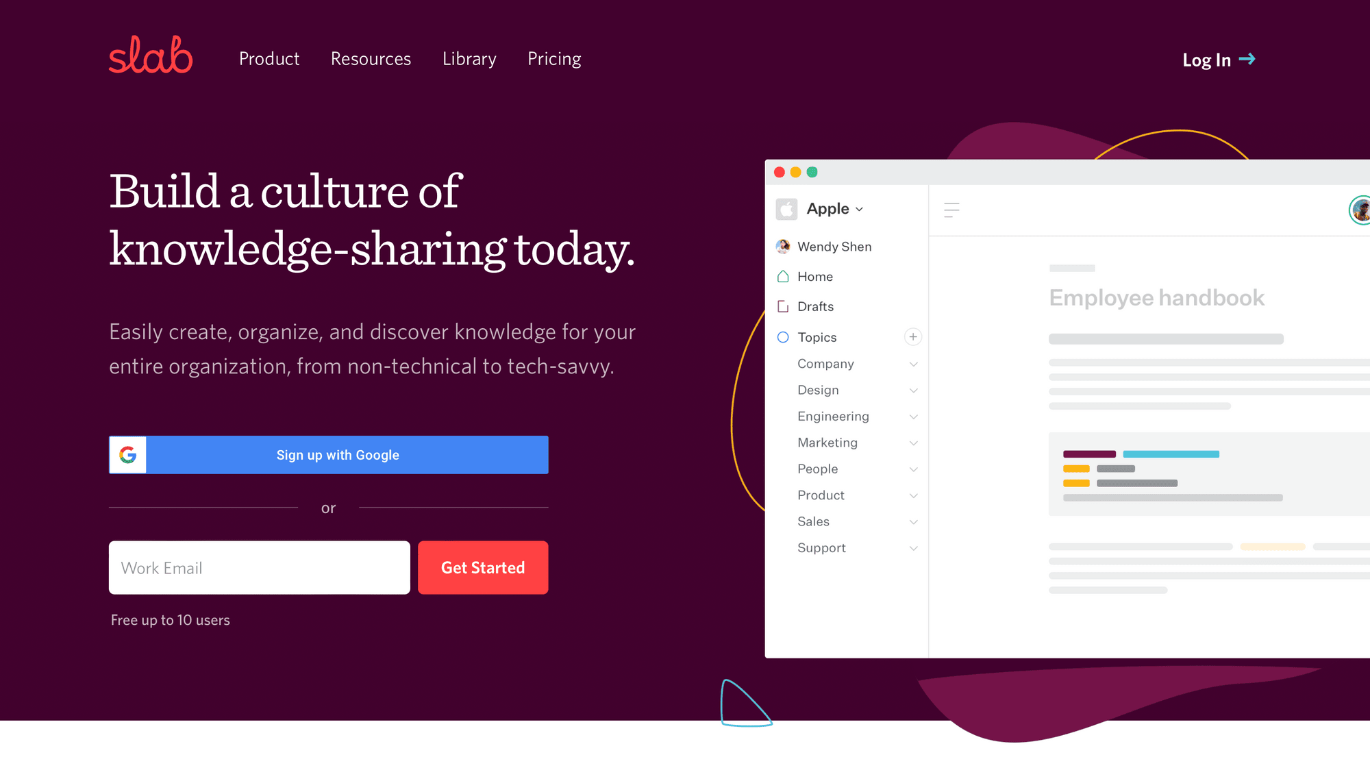 Screenshot of Slab home page