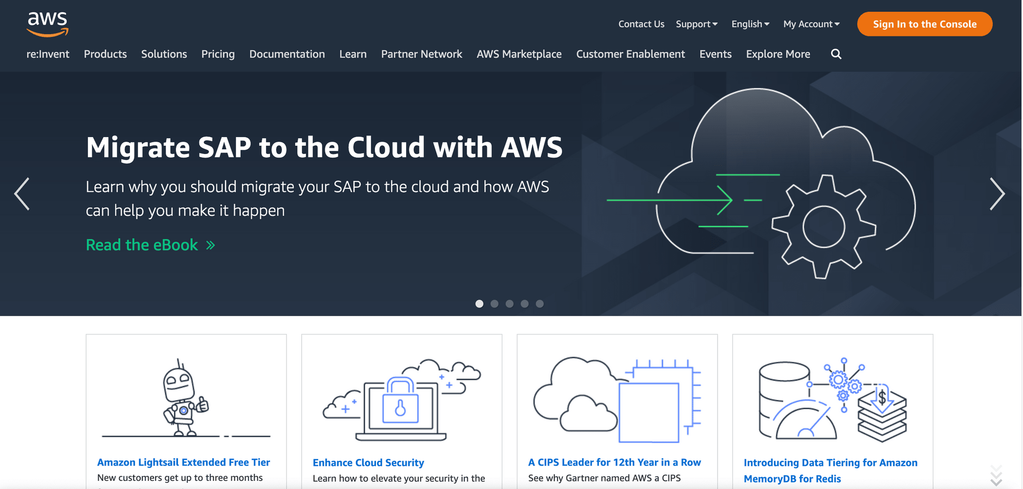 a screenshot of the AWS homepage