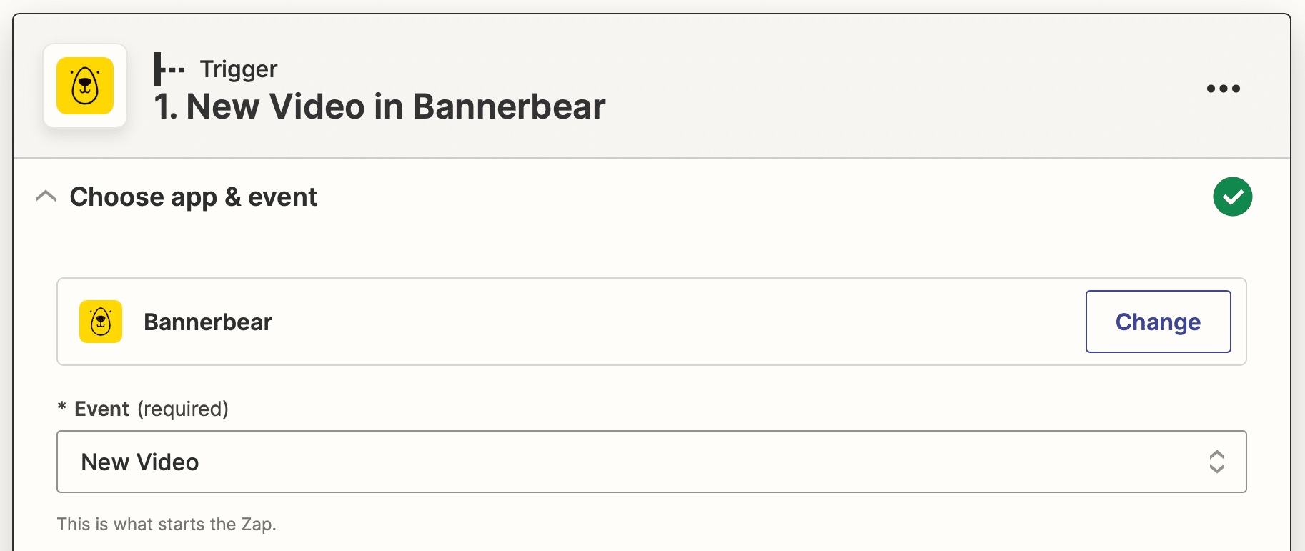 Screenshot of Zapier Bannerbear new video trigger