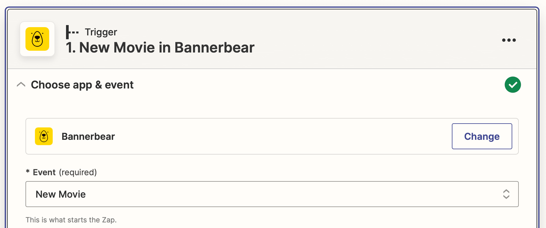 Screenshot of Zapier Bannerbear new movie trigger setup