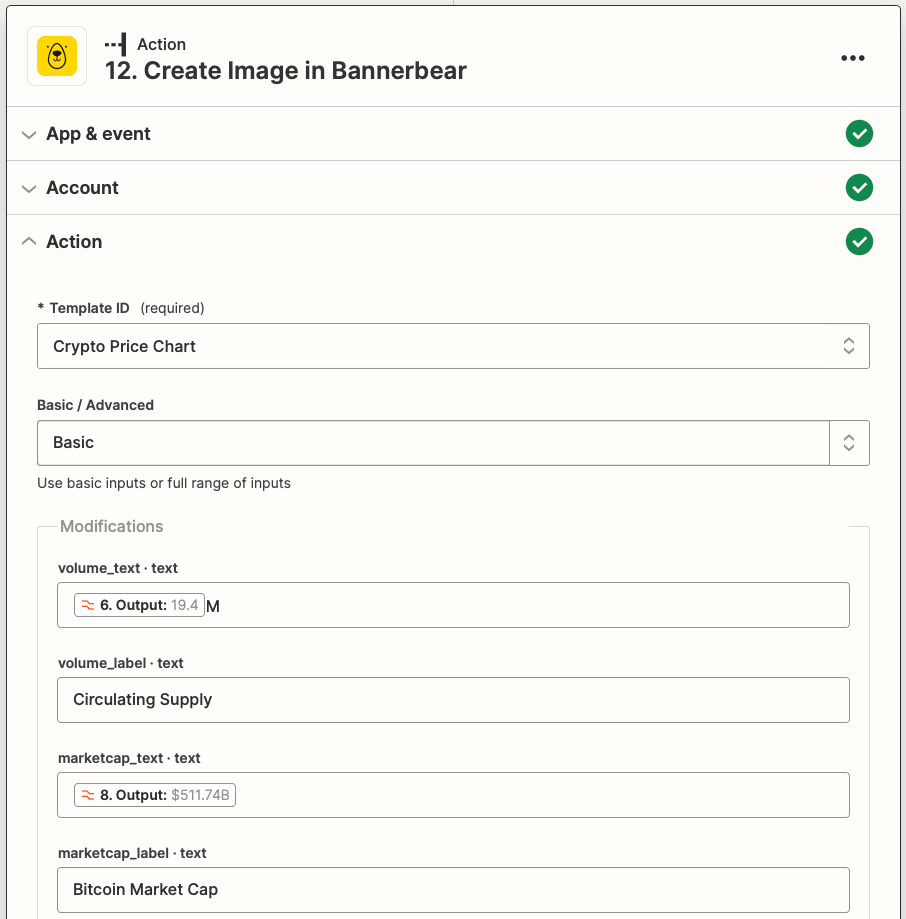 Screenshot of Bannerbear Create Image action setup (part 1)