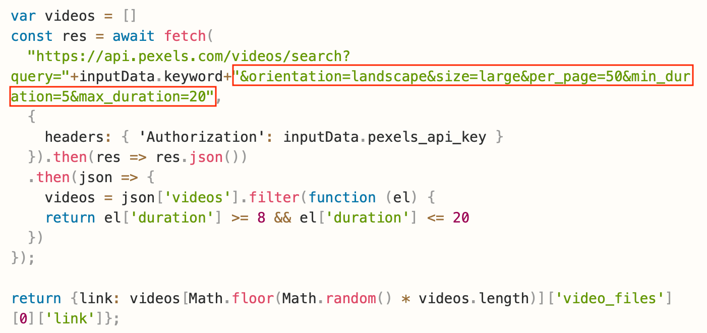 Screenshot of Pexels video retrieving script