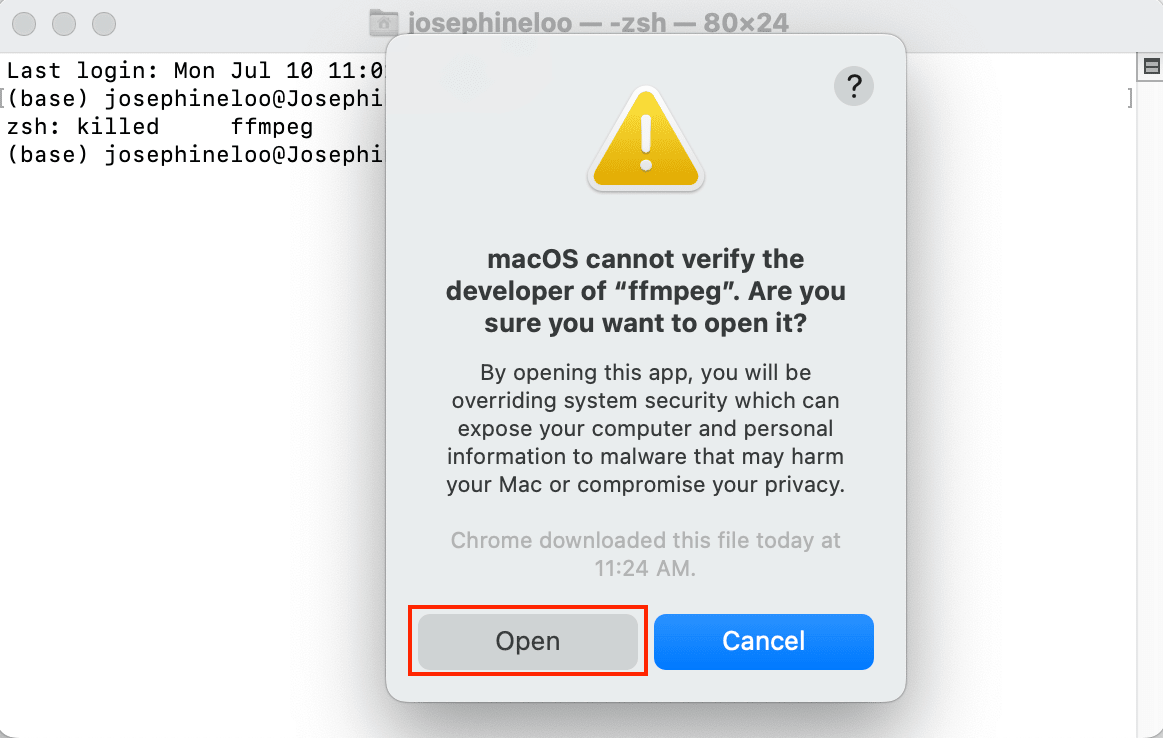 a screenshot of the warning - whether to open it