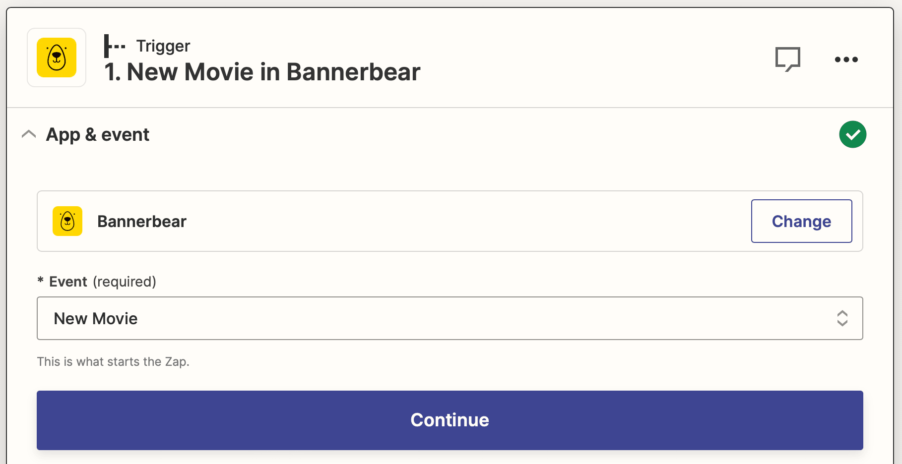 Screenshot of Zapier Bannerbear create movie action