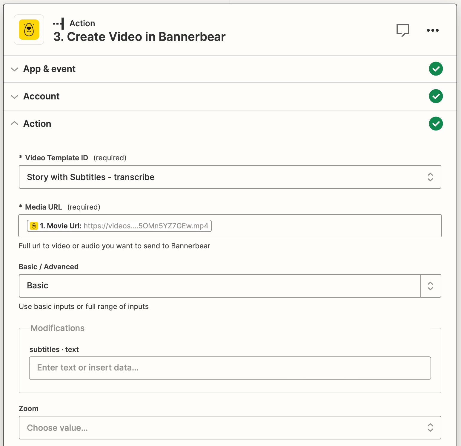 Screenshot of Zapier Bannerbear new movie trigger