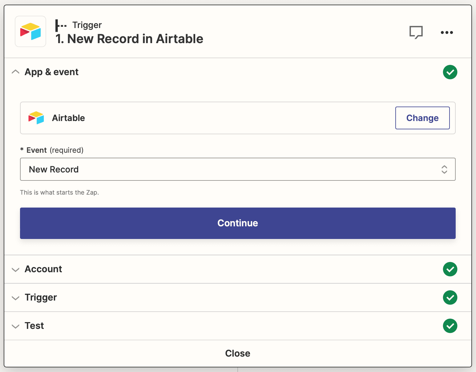 Screenshot of Zapier Airtable new record trigger