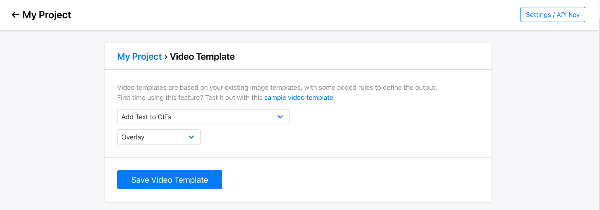 a screenshot of the Video Template configurations