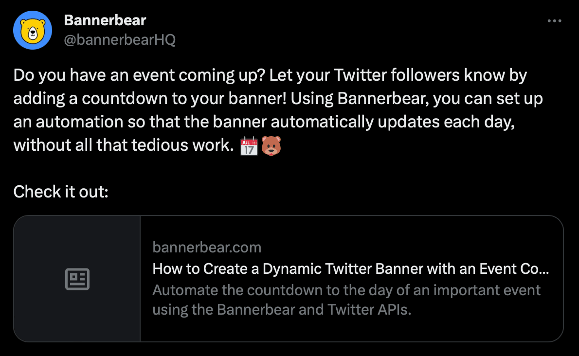Screenshot of Bannerbear tweet with missing Open Graph image