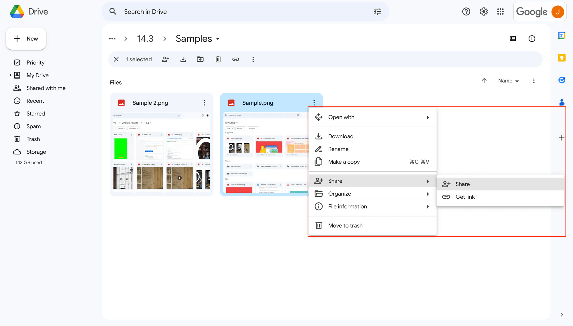 Screenshot of Google Drive file sharing menu