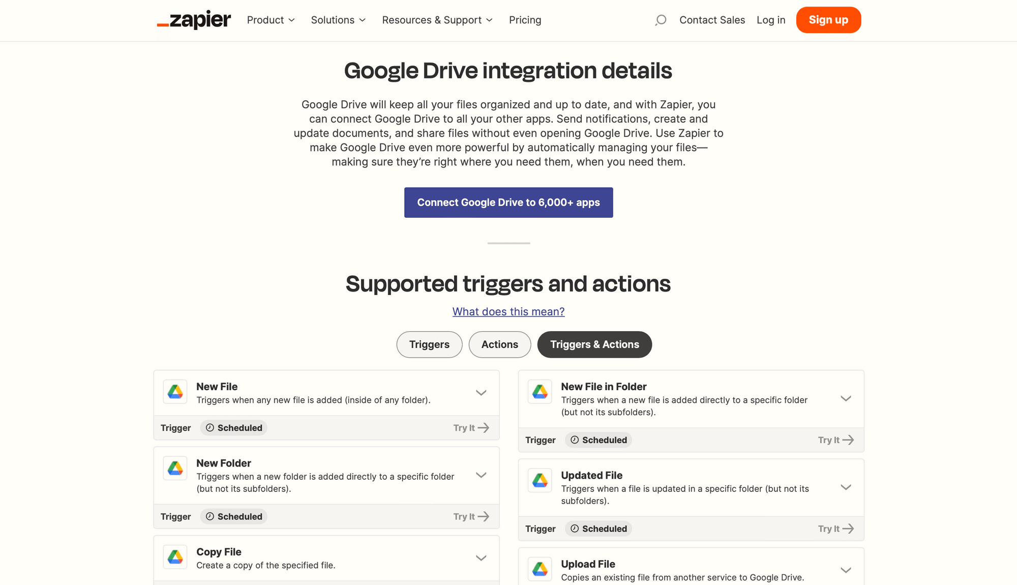 Screenshot of Zapier Google Drive integration