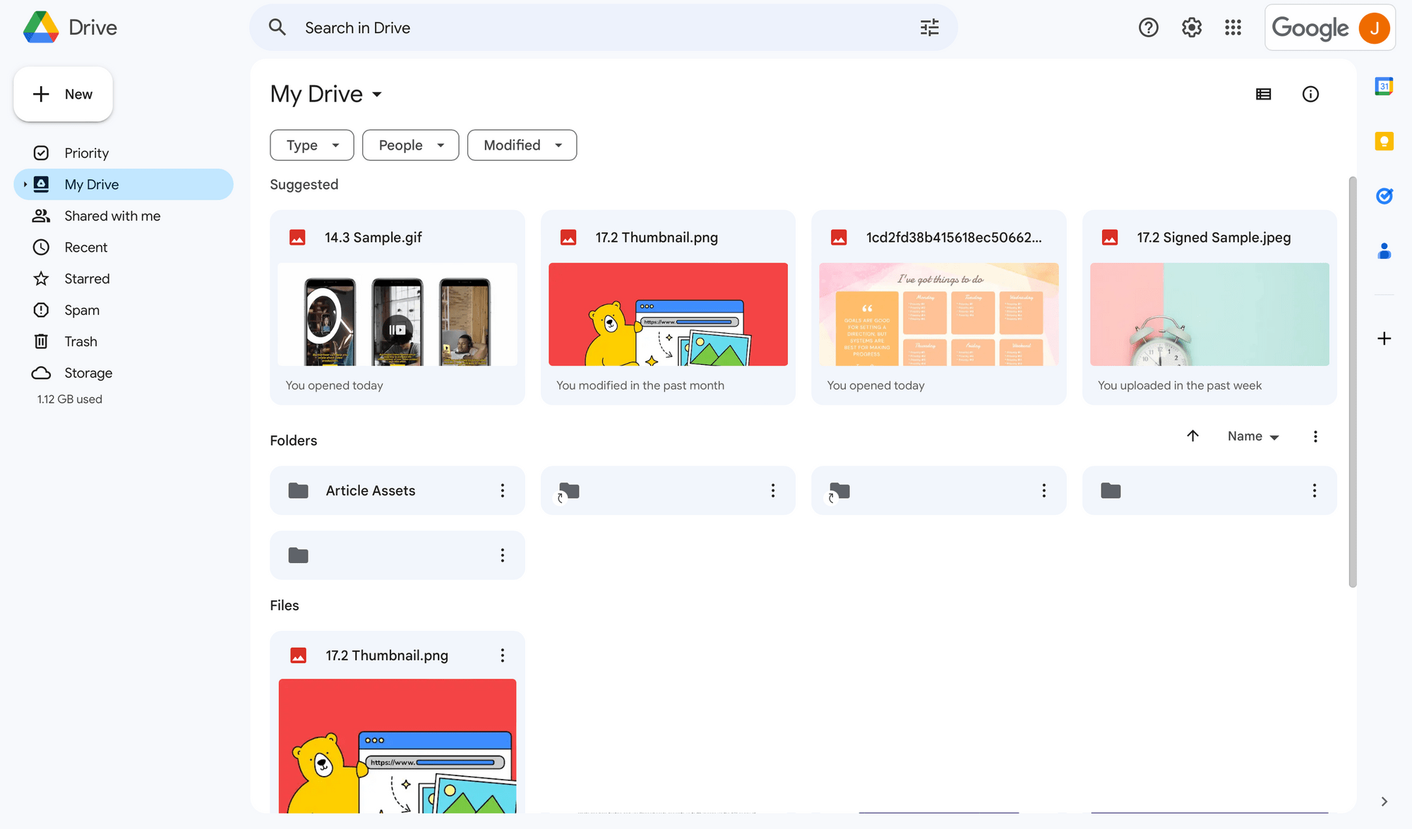 Screenshot of Google Drive my drive folders