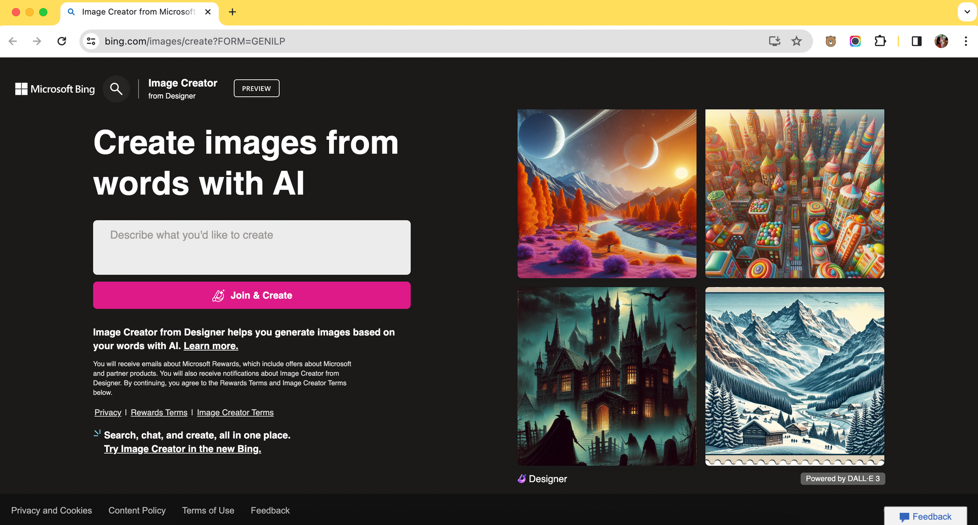 Bing Image Creator from Microsoft Designer page.png