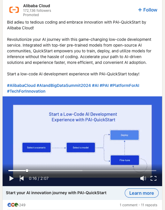Screenshot of LinkedIn direct sponsored content video ad