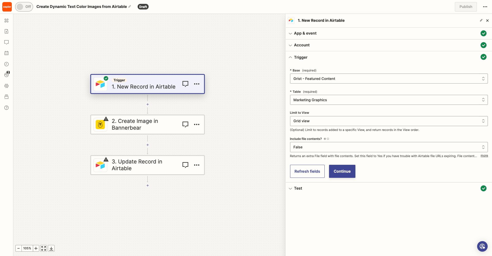 Screenshot of Zapier Airtable new record trigger