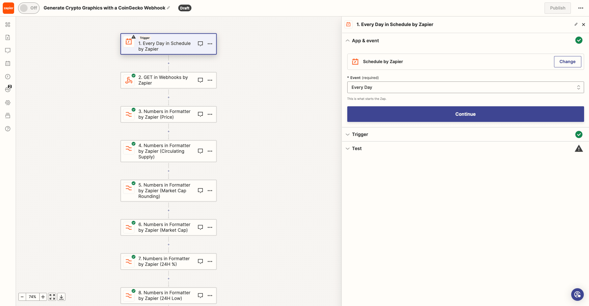 Screenshot of Zapier every day in schedule trigger