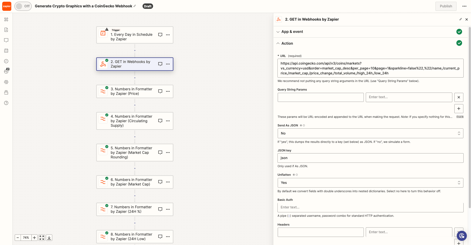 Screenshot of Zapier GET in webhooks by Zapier action setup