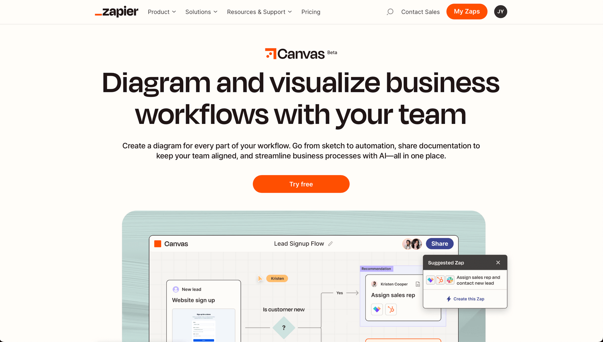 Screenshot of Zapier Canvas home page