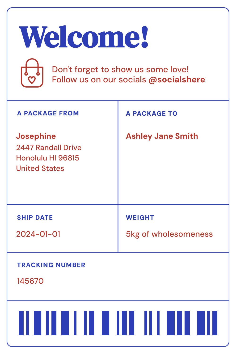 Bannerbear Newsletter Welcome (Shipping Label Style) template