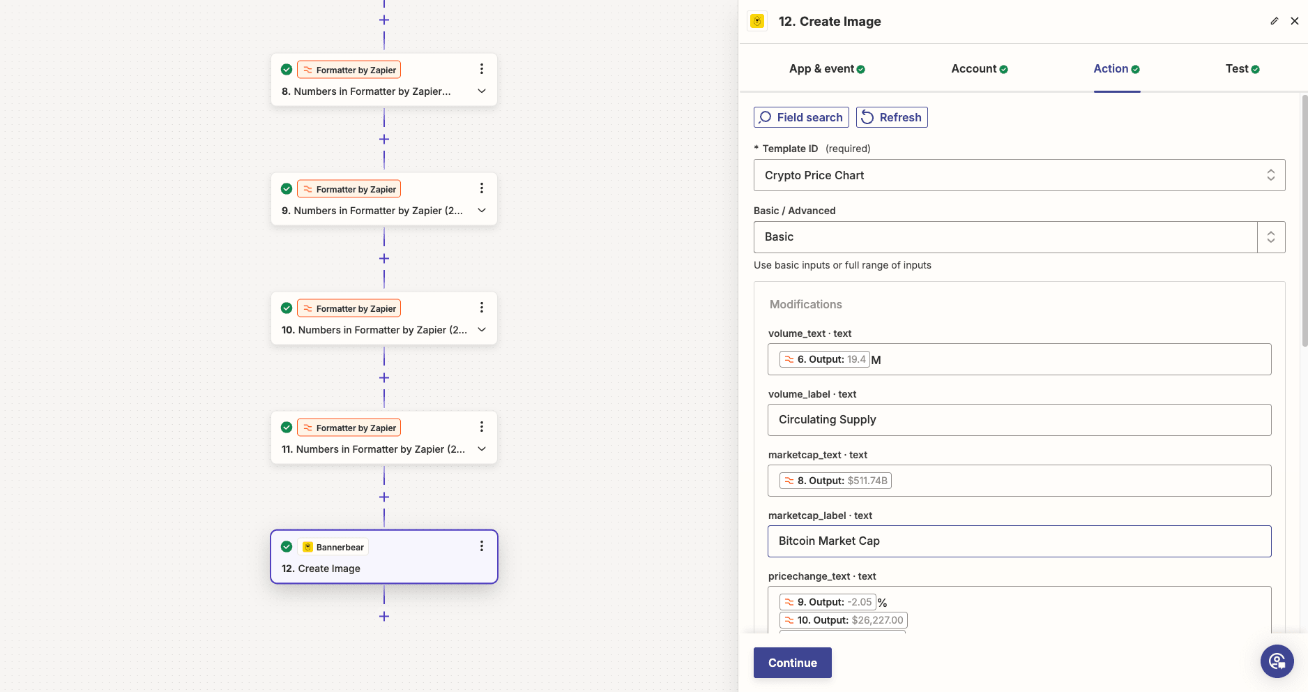Screenshot of Zapier Bannerbear create image action