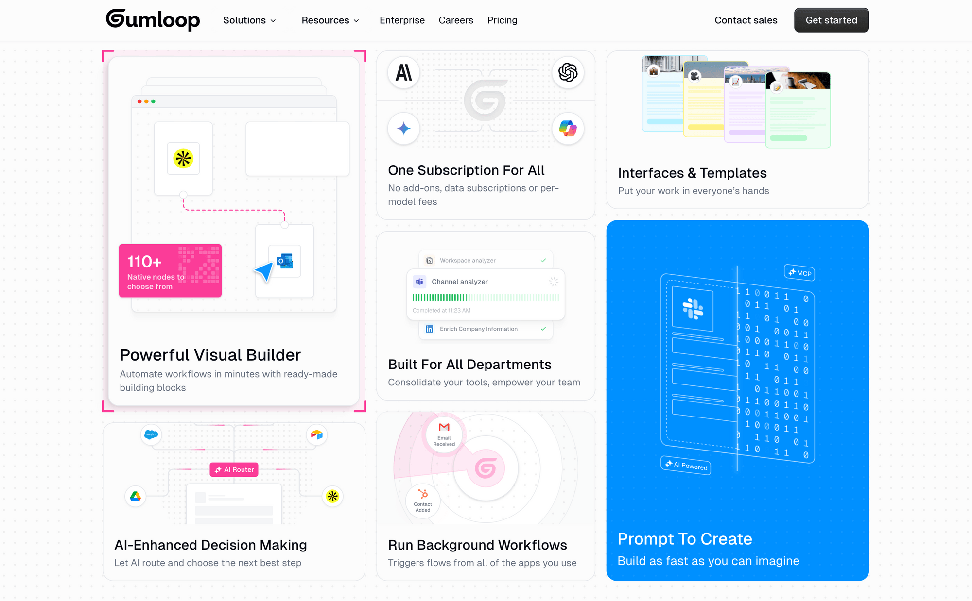 Screenshot of Gumloop features landing page