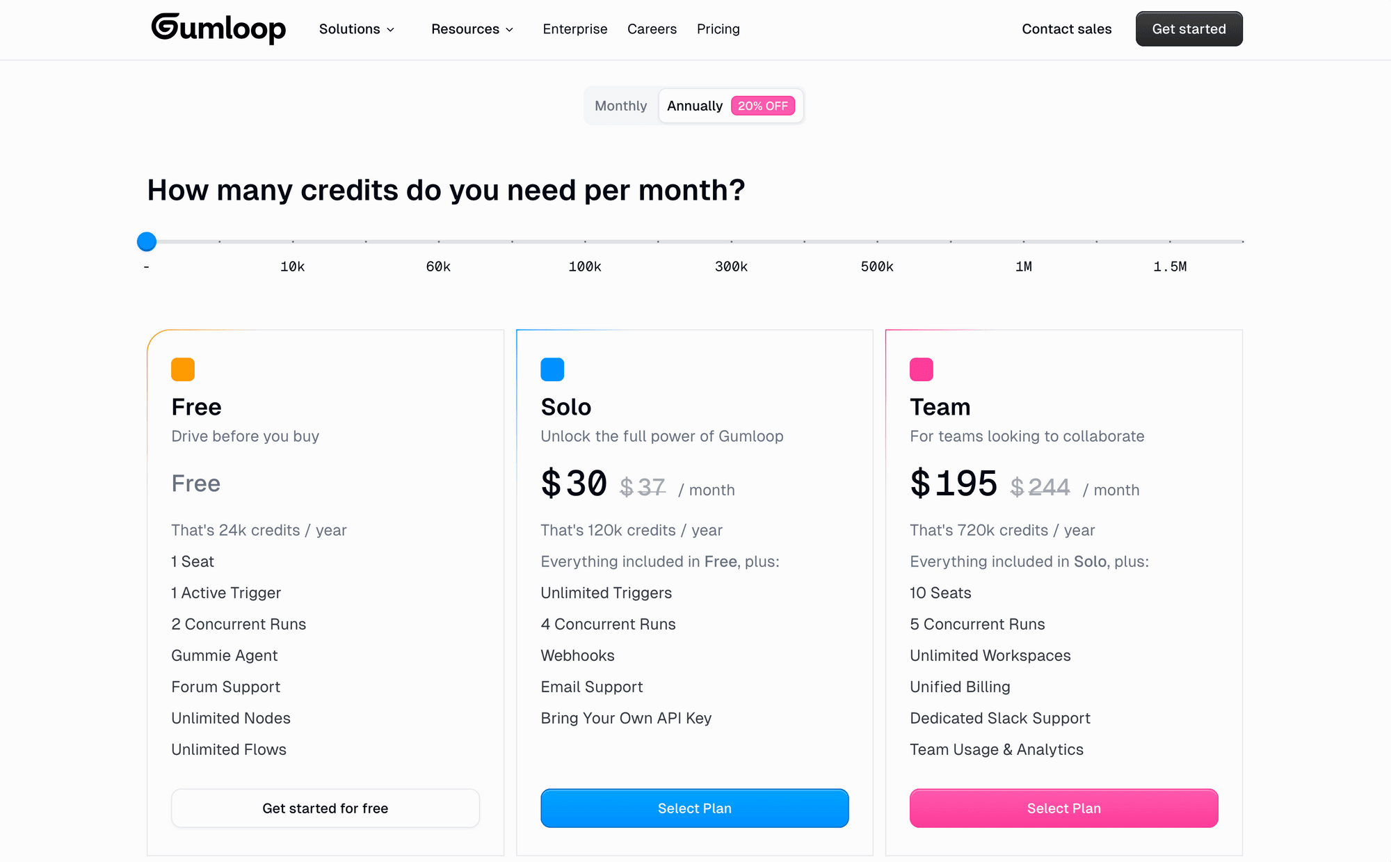 Screenshot of Gumloop pricing page