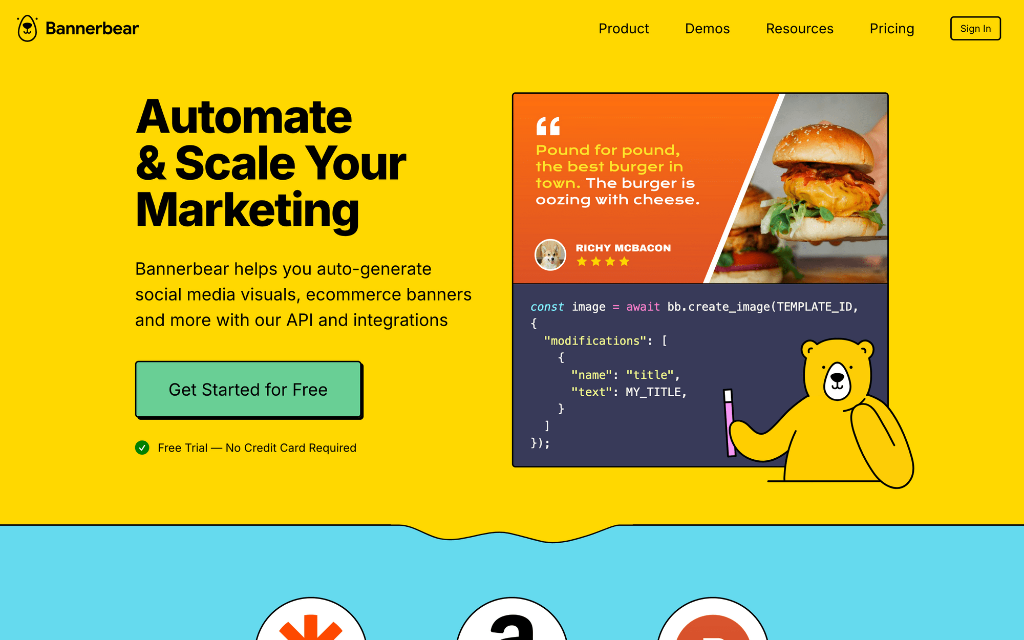 Screenshot of Bannerbear homepage