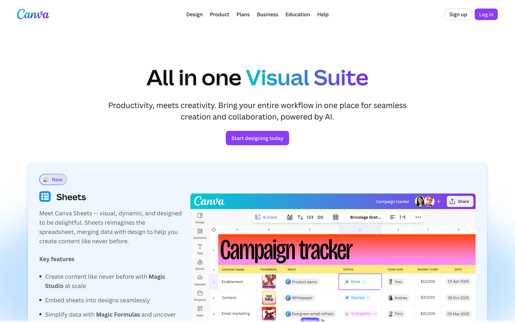 Screenshot of Canva homepage