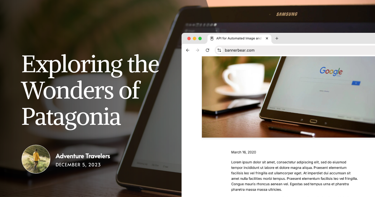 Bannerbear Black Diagonal Simple Photocentric Open Graph with Screenshot template